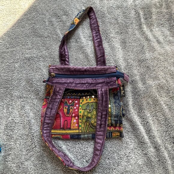Vtg Laurel Burch Purse Cat Dog Tapestry Velvet‎ Sequin Animal Lover Kitchy 18758 - Picture 8 of 11